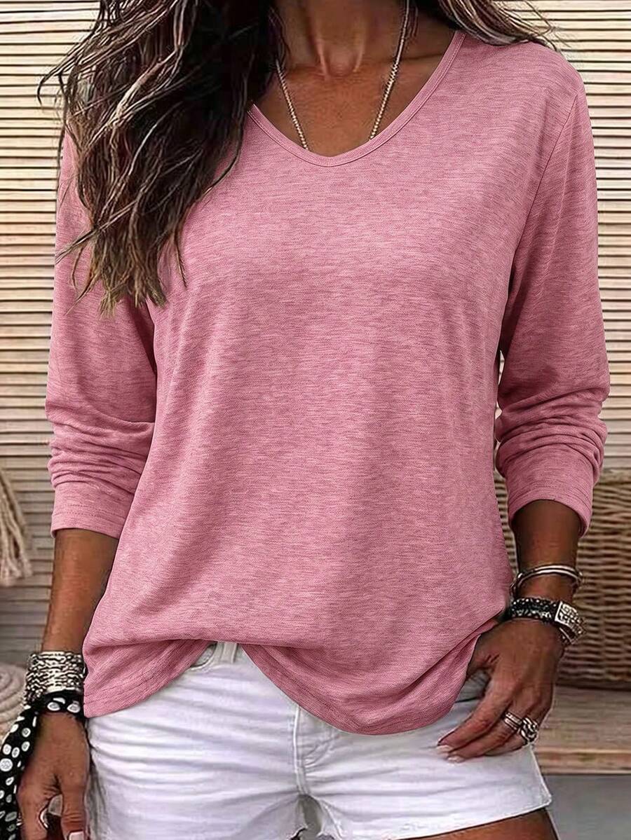 Women's Cherry Pattern Casual Versatile Daily Long Sleeve T-Shirt - Pink - View 1
