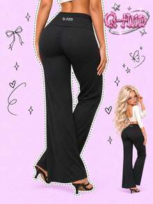 Q-AND QAND 1pc Women's Black Straight Leg Yoga Pants, Drawstring Waist, Tummy Control & Butt Lift, Suitable For Autumn Pilates, Gym, Running And Fitness Training - Black - View 6