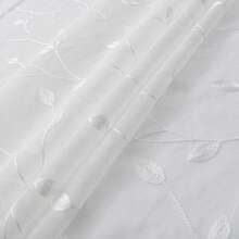 2pcs Embroidered Semi-Sheer Curtains, Light Filtering And Privacy, Suitable For Kitchen, Home Or Office, Solid Color Design, Modern Country Style, Perfect For Bedroom And Living Room - White - View 6