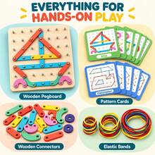 Wooden Pattern Pegboard Toy, 2-In-1 Montessori Geoboard & Matching Puzzle, STEM Fine Motor Learning Toy For Preschool Kids - Multicolor - View 10
