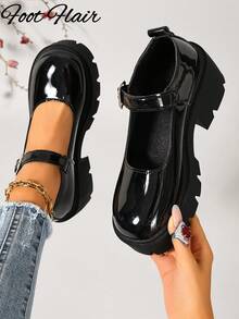 Foot Flair 女款厚底踝帶經典舒適瑪麗珍鞋 尺寸 35-43 - 黑色 - 查看 3