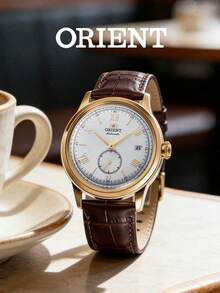 Orient Men's Bambino V2 Automatic Mechanical Watch, White Dial, Gold Hands, Date Display, Brown Leather Strap, 30m Waterproof RA-AP0106S30B - Silver - View 1