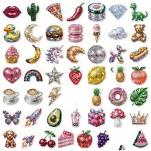 somoving 50pcs Y2K Disco Style Stickers, Including Fruits, Animals, Snacks And Icons, Shiny Tile Texture, Suitable For Scrapbooking - Multicolor - View 6