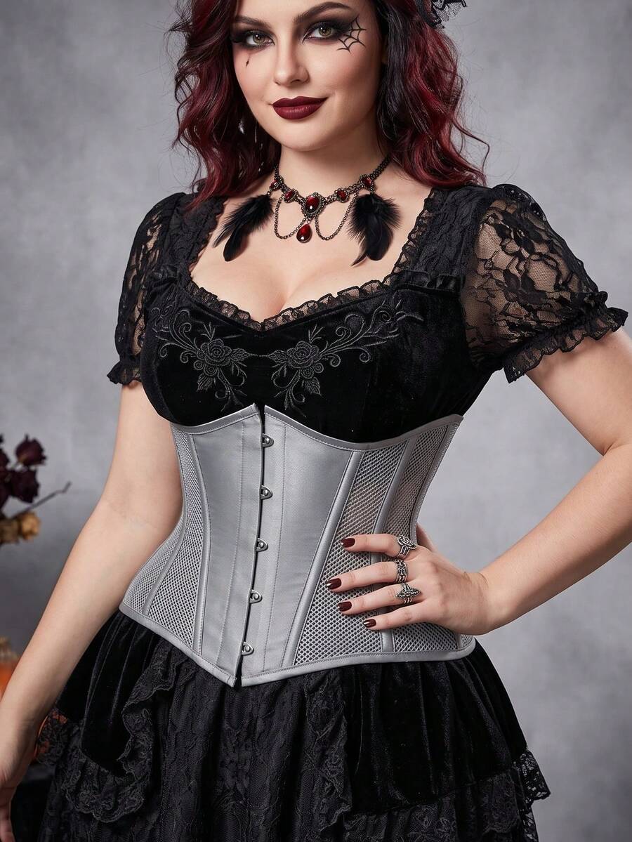 Women's Breathable Mesh Waist Corset Waist Cincher Tummy Control 14 Steel Bone Waist Trainer - Grey - View 1