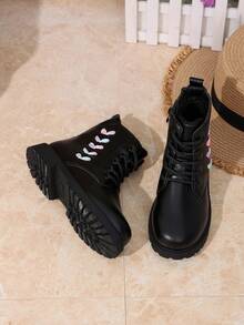 Girls' Boots Autumn/Winter New Black Boots With Colorful Embroidery Side Zipper Non-Slip Thick Sole Ankle Boots - Black - View 5