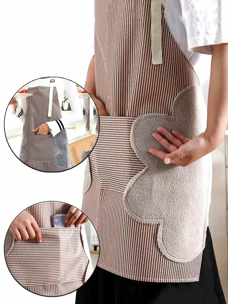1pc Adjustable Waterproof Kitchen Apron With Large Hand-Wiping Pocket - Fashionable White PVC Apron, Suitable For Cooking And Baking, Functional Design, Suitable For Women, Practical Kitchen Apparel, Suitable For Home, Chefs, BBQ Enthusiasts, Craftsmen And Outdoor Activities - Multicolor - View 1