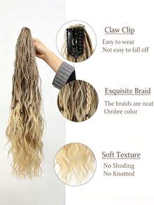 26 Inch Synthetic Water Wave Claw Clip Ponytail Hair Extension, Gold Heat-Resistant Fiber, Fluffy Messy Braided Style, Women's Hair Piece - Multicolor - View 6