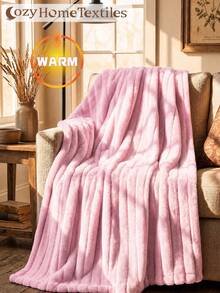 1pc Flannel Blanket, Soft Country Style Striped Throw, Luxurious Style, Easy Care And Lightweight, Multi-Purpose For Sofa And Bed, Multiple Sizes And Colors Available, Machine Washable, Bedroom Decor - Pink - View 2