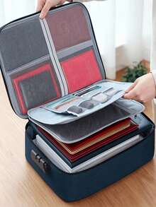 3-Layer Combination Lock Document Organizer, Portable File Case With Handle, Large Capacity Card Holder Passport Organizer, Oxford Cloth Travel Storage Bag, Home Essentials Storage Box For School Supplies, Back To School, Travel Accessories - Multicolor - View 15
