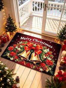 1pc Festive Red Flower Bell Welcome Doormat, Entryway Decor Mat, Small Rug, Welcome Mat, Carpet, Floor Mat, Outdoor Doormat, Kitchen Rug, Home Decor, Front Door Mat, Area Rug, Outdoor Mat, Home Decor, Area Carpet, Garden Rug - Multicolor - View 4