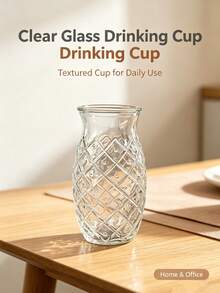 1pc Clear Glass Water Cup, Diamond Embossed Textured Drinking Cup, Aesthetic Beverage Cup For Home Office Bar,Multipurpose Cup For Water Juice Cocktail - Multicolor - View 1