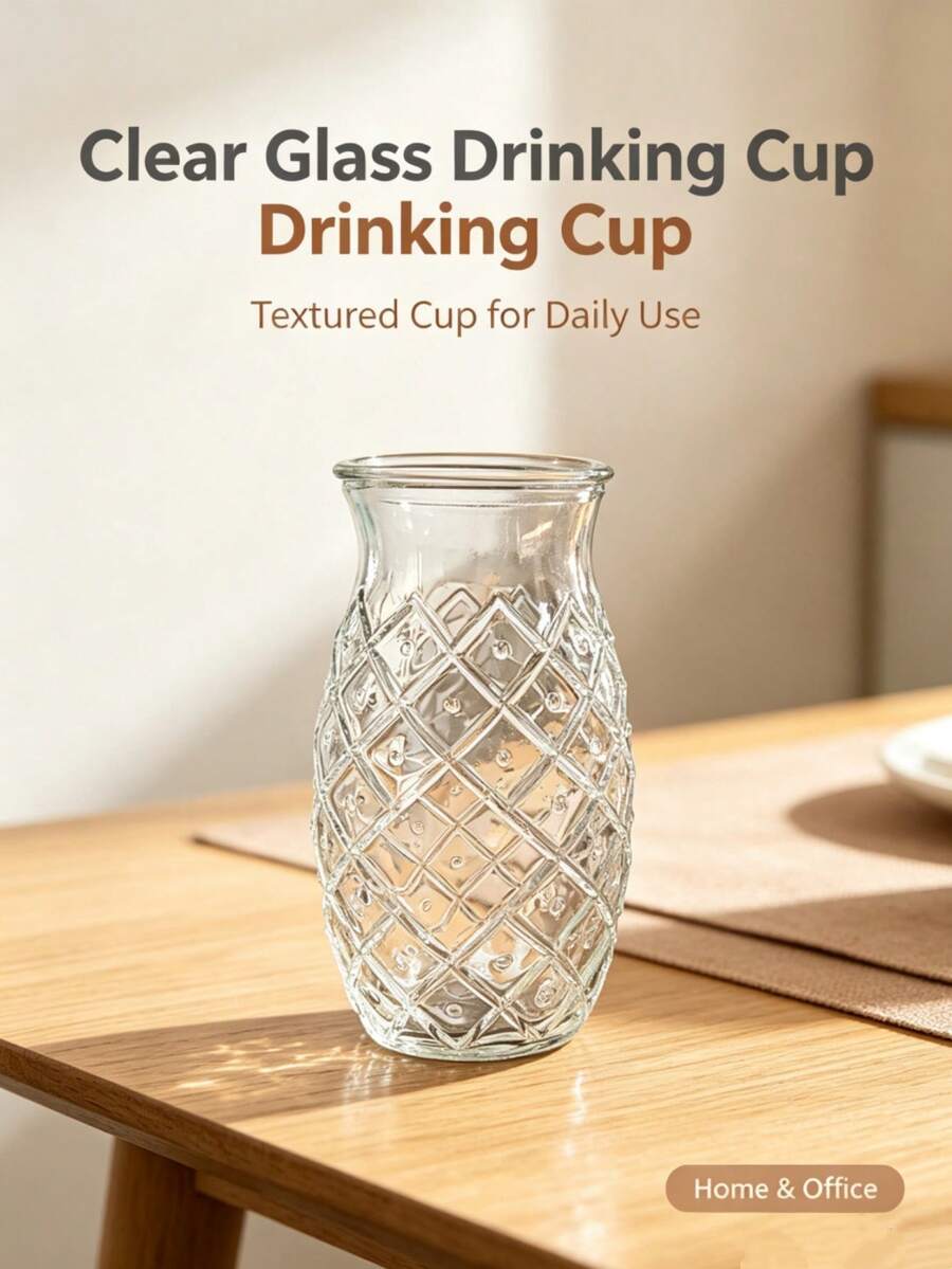 1pc Clear Glass Water Cup, Diamond Embossed Textured Drinking Cup, Aesthetic Beverage Cup For Home Office Bar,Multipurpose Cup For Water Juice Cocktail - Multicolor - View 1