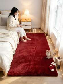 1pc Christmas New Style Burgundy Rectangular Soft Fluffy Decorative Rug, Christmas Style Burgundy Rectangular Rug For Living Room Bedroom Decoration, Autumn/Winter Minimalist Decorative Blanket, Decorative Rug, Bedroom Decoration, Small Rug, Rug, Home Decor, Living Room Rug, Living Room Small Rug, Bedroom Rug, Living Room Home Decor - Red - View 2