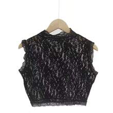 1pc Women's Semi-High Neck Slim Fit Lace Hollow Out Base Layer Top With Faux Collar - Multicolor - View 5