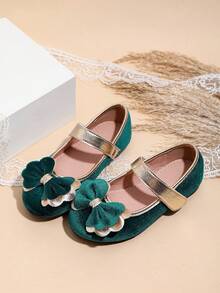 Autumn/Winter Fashion Contrast Color Bow Flat Daily Shoes For Girls - Green - View 2