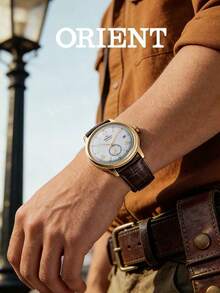 Orient Men's Bambino V2 Automatic Mechanical Watch, White Dial, Gold Hands, Date Display, Brown Leather Strap, 30m Waterproof RA-AP0106S30B - Silver - View 3