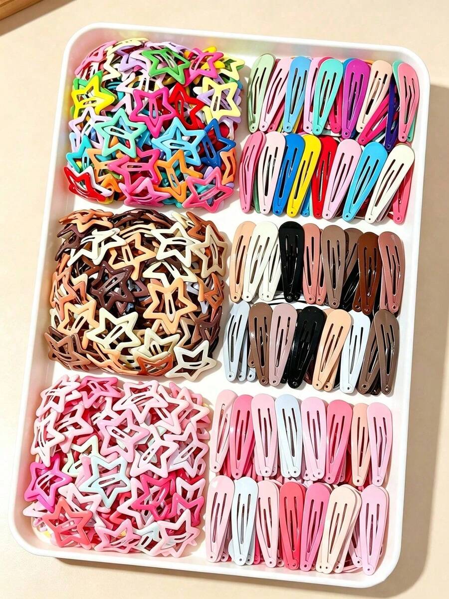 60/30/2pcs Star & Teardrop Snap Hair Clips, Cute Colorful Metal Hair Clips For Women, Non-Slip, Suitable For Fine & Thick Hair, Styling Accessory