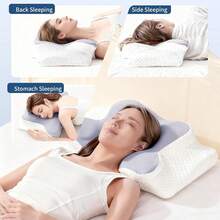 Neck Support Pillow, Ergonomic Comfortable Sleep Memory Foam Pillow, Suitable For Side, Back And Stomach Sleeping Positions, Hollow Design Memory Foam Bed Pillow - Grey - View 3