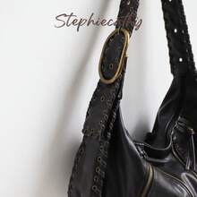STEPHIECATHY Large Women's Shoulder Wide Woven Bag, PU Leather, Y2K Vintage Distressed Perforated Design, Adjustable Shoulder Strap, Zipper Decor, Pillow Style Bohemian Handbag, Suitable For Daily, Travel, Commute - Multicolor - View 9
