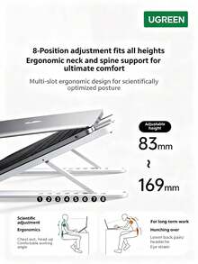 UGREEN Ergonomic Laptop Stand With 5-Level Non-Slip Design, 8 Adjustable Height Settings, And Wide Base, Suitable For Desks (Also For Dorm And Home Use) | Portable Folding Cooling Stand - View 4
