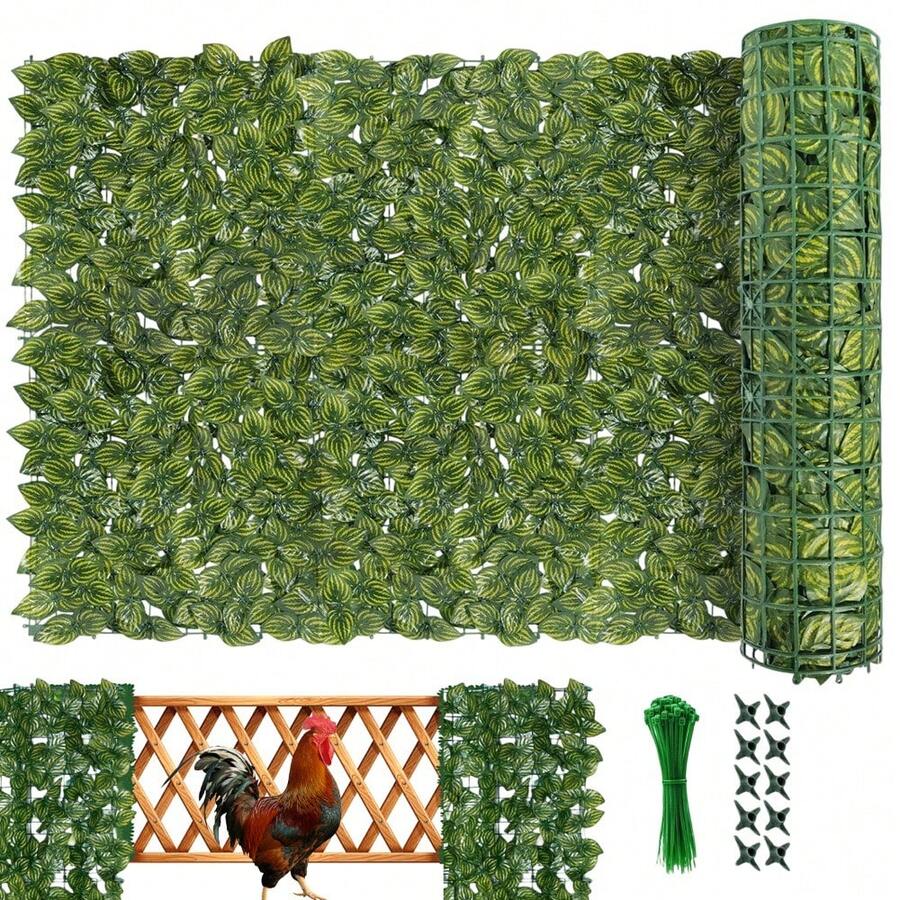 Künstlicher Sichtschutz mit Wassermelonenblättern 100x300 cm, UV-beständige Kunsthecke für Balkon Garten Terrasse, Grünwand-Panel mit Kabelbindern, Indoor & Outdoor - A - Übersicht 1