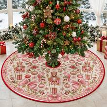 1pc Pink Nutcracker Soldier Pattern Christmas Tree Skirt, Elegant Color Holiday Decor, 5 Sizes, Unisex Holiday Gift, Suitable For Home And Party Christmas Home Decoration - Pink Nutcracker Soldier - View 6