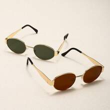 FIYLROG 1 Pair Men's Gold Frame Oval Tinted Lens Full Metal Fashionable Glasses, Suitable For Driving And Business Use - Multicolor - View 9