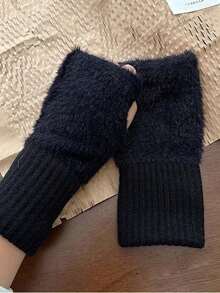 2 Pairs Solid Color Fingerless Gloves, Fashionable Multi-Purpose Stretchable Soft Gloves, Suitable For Autumn/Winter Sports, Cycling, Handicrafts, Students, Outdoor, Party Costumes, Protection - Multicolor - View 6