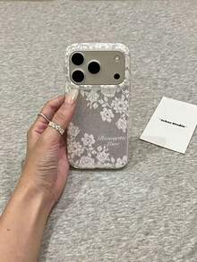 Romantic Ins French Style White Lace Floral Phone Case Compatible With Apple 17 Pro Max, 18 Pro, New 16, 17 Pro, 15 Pro, Full Coverage Silicone Shockproof Protective Cover - White - View 1