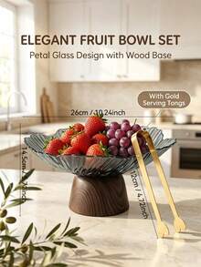 1pc Wood Grain Base High Foot Fruit Bowl: Made Of Thickened PP Material, Scratch-Resistant, Wear-Resistant And Odorless. Suitable For Storing Fruits, Snacks, Candies, Afternoon Tea Desserts, Etc. Detachable Base For Easy Cleaning. - View 21