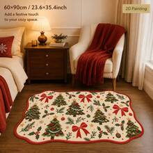 1pc, Washable Non-Slip Vintage Christmas Tree Bow Shaped Velvet Rug, Non-Slip Bottom With Soft And Delicate Surface, Suitable For Bedside Rug, Entrance Mat, Living Room, Bedroom, Bathroom, Kitchen, Machine Washable, Wear-Resistant And Easy To Clean, Modern Home Decor, Bedroom Bathroom Decor Rug, Housewarming Gift, Christmas Gift, Moving Gift And Other Occasions, Carpet, Rug, Living Room Rug, Bedroom Carpet, Geometric Rug, Vintage Rug, Hallway Runner, Aesthetic Room Decor, Fall Home Decor - C - View 3