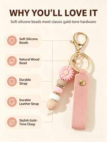 1pc Creative Cartoon Daisy Flower Beaded Keychain Bag Pendant Cute Silicone Keyring All Seasons - Multicolor - View 5