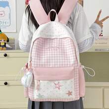 Sweet & Cute Style Backpack, Bowknot Plaid Design, Lightweight Large Capacity Multi-Pocket Student School Bag, College Commuter Bag, Daily Travel Short Trip Shopping Outdoor Leisure Backpack, Suitable For School Back To School Office Commute Holiday Gift - A - View 2