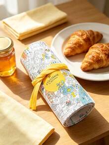 L'Occitane Colorful Town Print Roll-Up Makeup Bag Drawstring Fabric Cosmetic Storage Pouch Multi-Compartment Travel Toiletry Bag Portable Beauty Organizer Women Holiday Birthday Gift LOCCITANE-GIFT-73 - White + Yellow + Blue - View 3