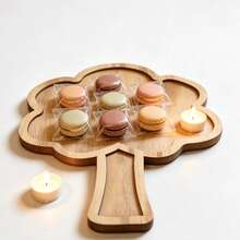 Tree-Shaped Wooden Tray With Rim, Natural Solid Wood Decorative Plate, Multi-Functional Wooden Dish For Aromatherapy And Jewelry, Vintage Desktop Ornament, Home Party Thanksgiving Decor - Multicolor - View 6