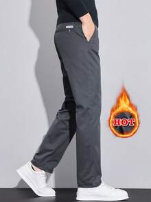 Autumn/Winter Men's Thermal Lined Thick Solid Color Pocket Warm Casual Tapered Long Pants - Dark Grey - View 3