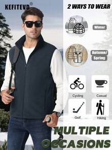 KEFITEVD Men's Fleece Vest Full Zip Sleeveless Jacket, Soft Warm Lightweight, Stand Collar Drawstring Hem, 4 Pockets, Suitable For Hiking Camping Fishing Golf - Navy Blue - View 6