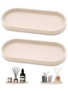 Modern Silicone Vanity Tray 2 Packs, Oval Bathroom Countertop Organizer, Minimalist Storage Tray For Perfume, Cosmetics, Jewelry, Candles And Toiletries - Multicolor - View 2
