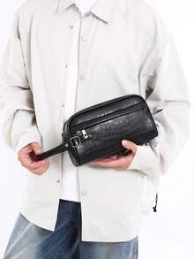 Storage Handbag, Large Capacity Business Handbag, Double-Layer Toiletry Bag, Wallet Handbag - Black - View 1