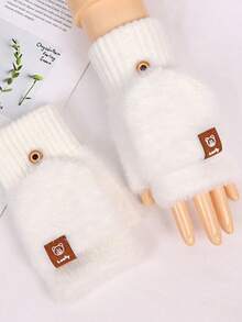 Autumn/Winter Half-Finger Half-Palm Flip-Cover Warm Windproof Gloves, Solid Color Fleece Lining Thickened Knitted Gloves, Outdoor Cold Protection, Office Use, Touchscreen Fingerless Design - Multicolor - View 7