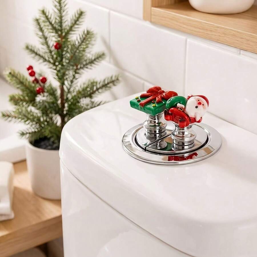 2pcs Christmas Toilet Flush Button Christmas Tree Creative Bathroom Water Tank Switch Key Cute Toilet Switch Button - A - View 1