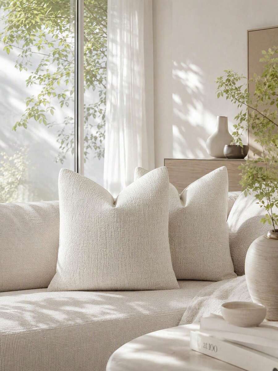 1pc/2pcs Cream White (Pillow Insert Not Included) Multi-Color Textured Throw Pillow Cover, Modern Farmhouse Chenille 3D Textured Soft Cushion Cover, Suitable For Daily Bedroom, Dining Room, Bed, Sofa, Car, Decorative Pillowcase, All Seasons