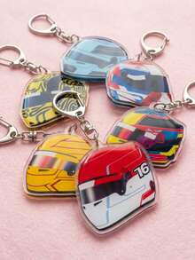 6pcs F1 Racing Driver Helmet Acrylic Keychain, Cool Motorcycle Sports Style, Helmet Paint Design, Car Key Ring, Backpack Charm, School Bag Pendant Accessory, Ideal Gift For Car Enthusiasts, Boyfriend, Friends - Multicolor - View 2