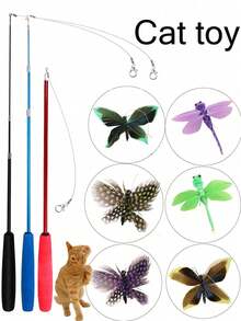 Cat Toys, Includes Multiple Butterfly And Dragonfly Shaped Teaser Sticks, Featuring Extendable Long Interactive Design, Suitable For Indoor Use, Perfect Holiday Gift, Includes Christmas Gift - View 1