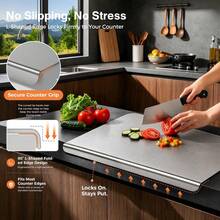 1set Large Stainless Steel Cutting Board With Counter Lip And PVC Anti-Slip Mat, Kitchen Chopping Board For Meat, Fruits, Vegetables And Bread - View 6