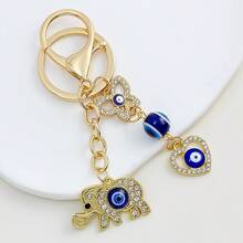 1pc Gold Rhinestone Elephant Evil Eye Keychain, Lucky Blue Eye Bag Charm Pendant, Amulet Gift For Women Girls - Multicolor - View 9