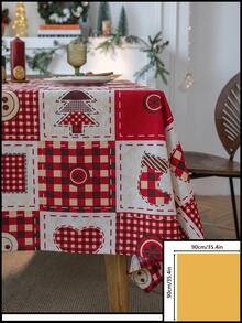 1pc Red And White Classic Patchwork Plaid Christmas Print Tablecloth, Traditional Country Style, Round Stain-Resistant Protective Table Cover, Functional Outdoor Decorative Tablecloth For Outdoor Patio, Winter Holiday Gathering Scenes - Red - View 19
