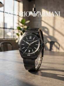 Armani Men's Sports Style Steel Band Wristwatch, Black Round Textured Dial, Rotating Bezel, Analog Quartz Watch, Business Casual, Office, Daily Wear, Unique Gift - one-size - View 6