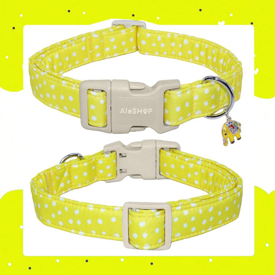 Yellow Polka Dot Adjustable Dog Collar With Quick Release Buckle, Adjustable Strap & Zinc Alloy D-Ring, Christmas Festival Pet Collar For Small, Medium, Large Dogs And Cats, Holiday Gift For Boy & Girl Pets