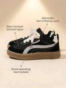 Unisex Kids Fashion Slip-On Hook And Loop Sneakers, Versatile Back-To-School Style, Suitable For All Seasons And Outdoor Activities - Black - View 2